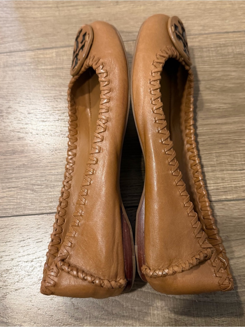 Tory Burch Tan Leather Logo Whipstitch Ballet Flats, women 7.5 - Picture 6 of 10